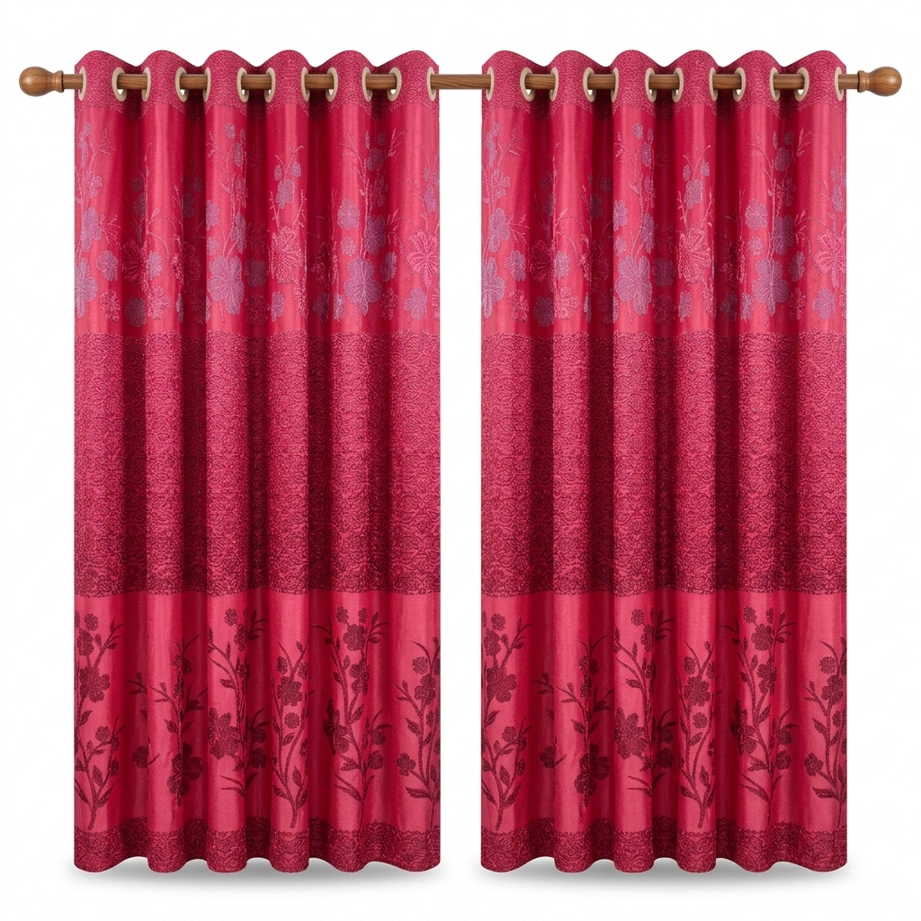 Rose Colour Embossed Curtain