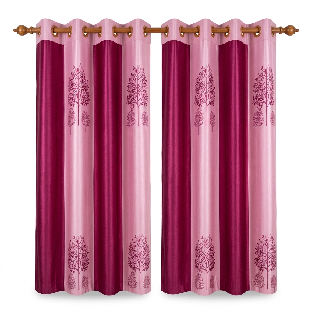 Double Toned Satin Floral Pattern Curtain