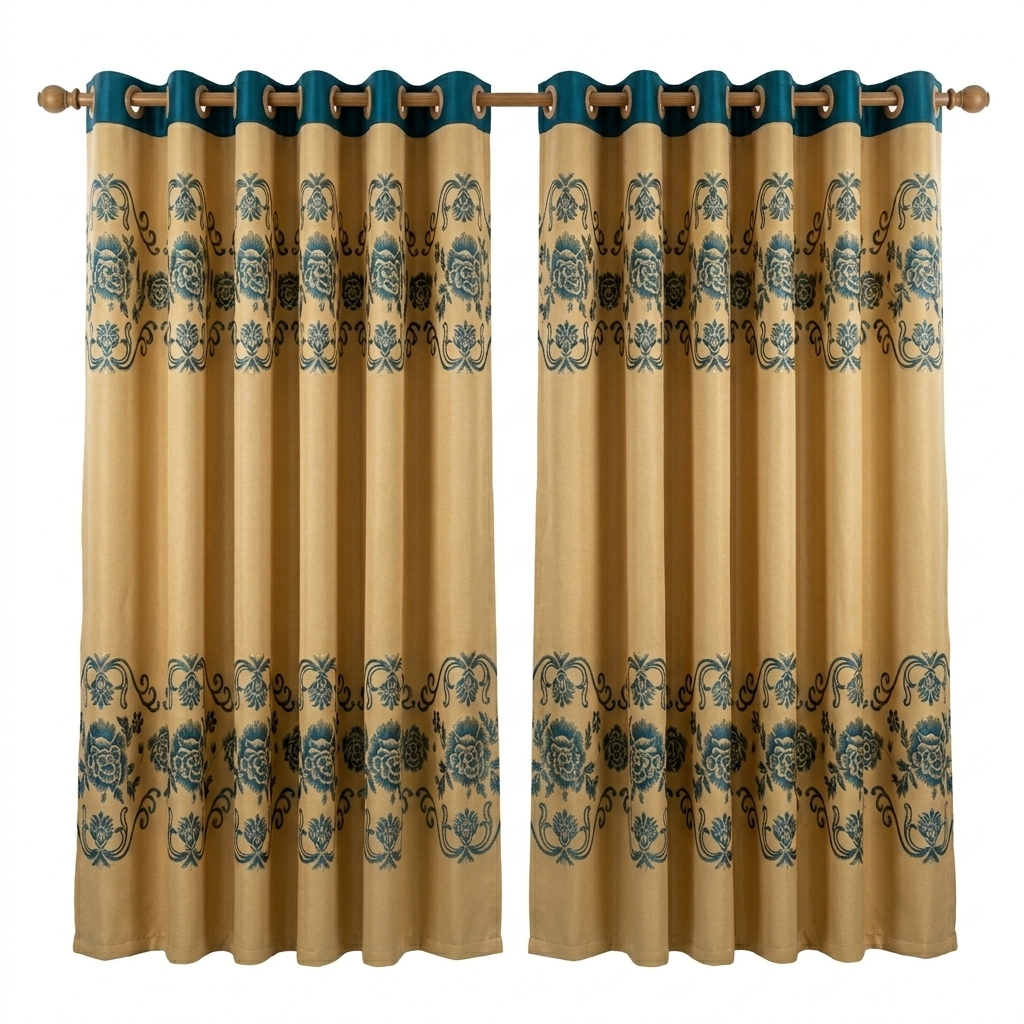 Luxury Golden & Olive Abstract Embossed Curtain