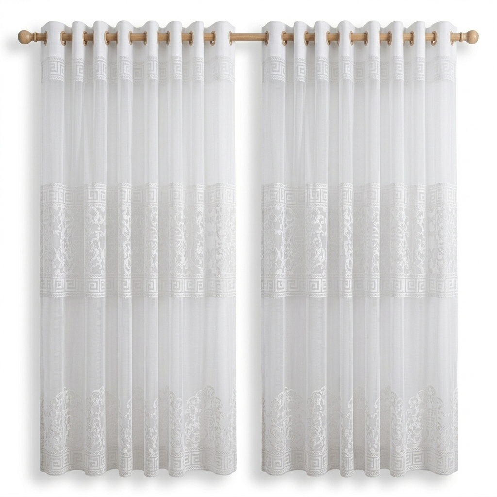 Athena Embroidered White Sheer Eyelet Curtain