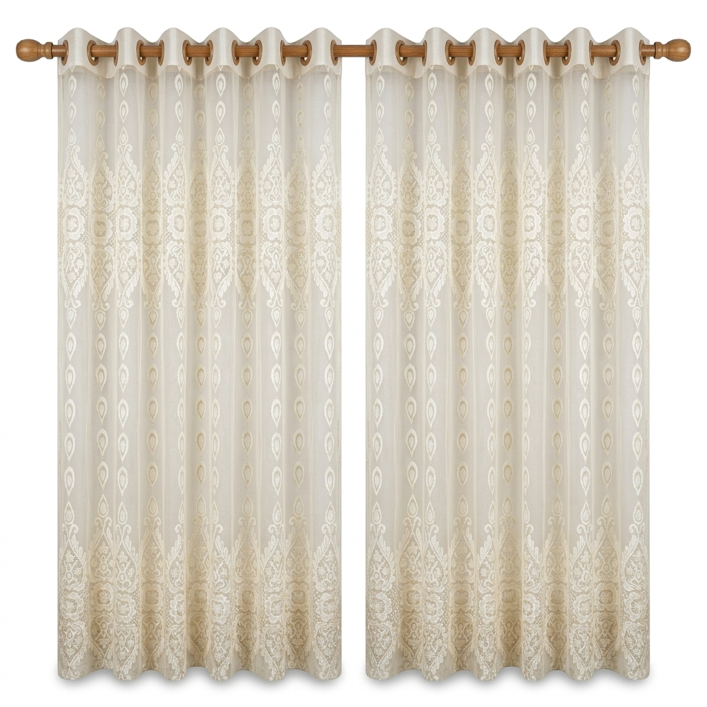 Abstract Ethnic Embroidered White Sheer Curtain