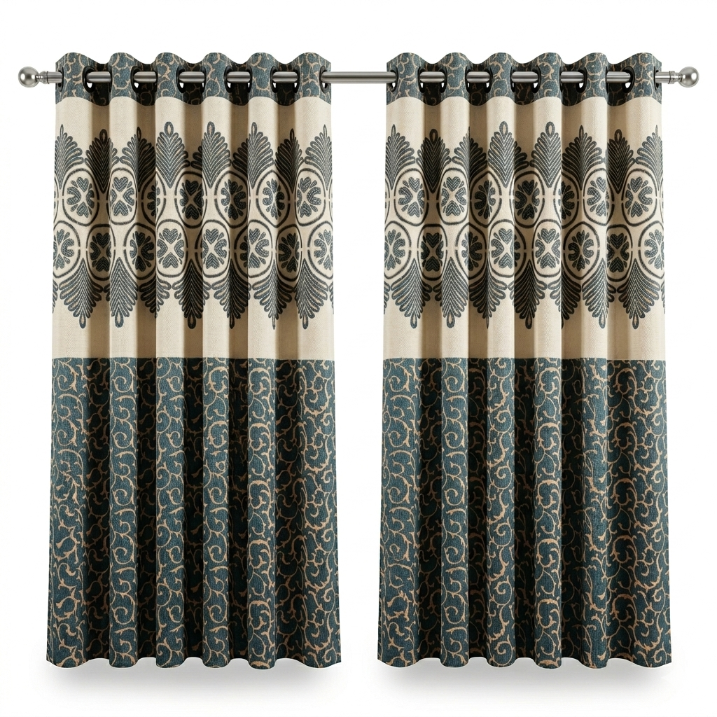 ethnic motif border panel print layout Curtain