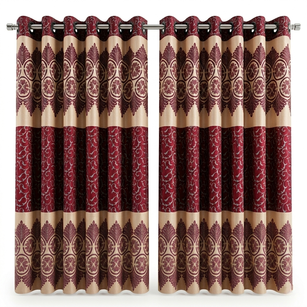 Ethnic Motif Border Panel Merun Print Curtain