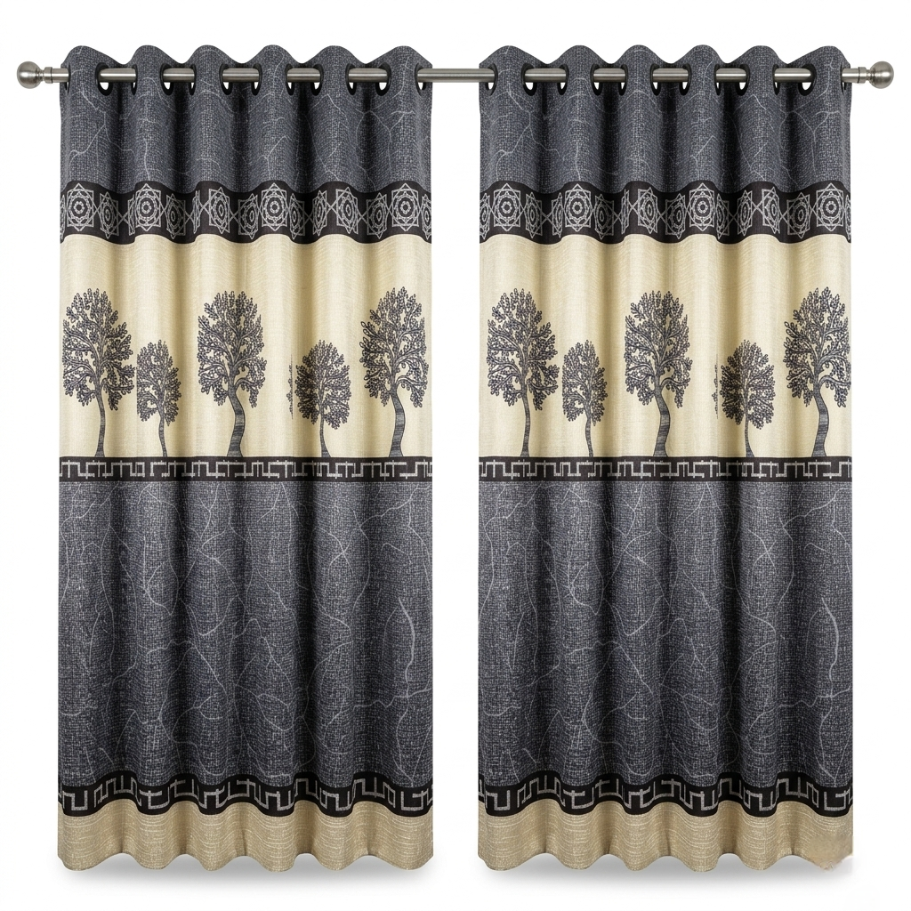 Double Toned Tree Designed Curtain