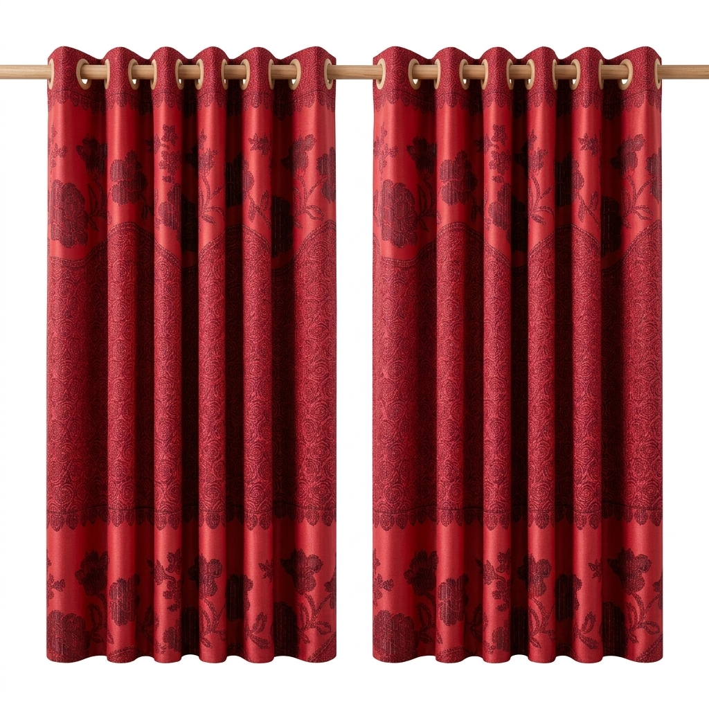Damask Floral Jacquard print Eyelet Curtain
